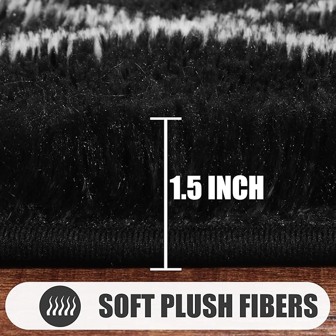 ONASAR 6x9 Area Rugs for Living Room Bedroom, Washable Large Fluffy Black and White Throw Rug, Geometric Soft Plush Shaggy Floor Carpet for Nursery Kids Girls Boys Teen Dorm Home Decor Aesthetic