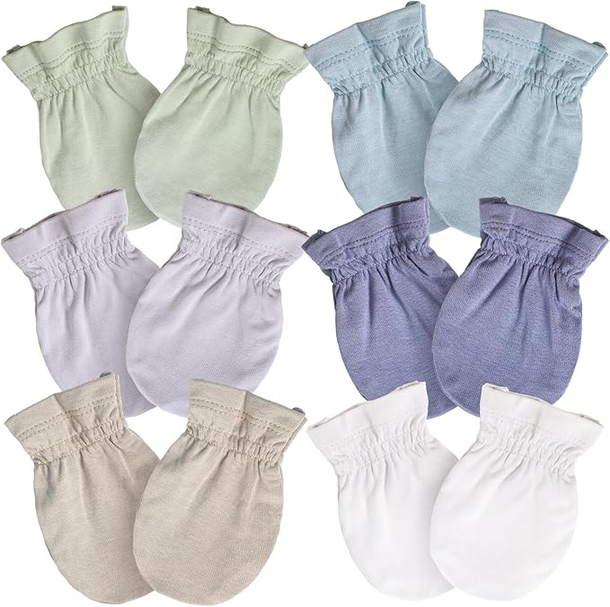 SuperSoft Baby Mittens, Bamboo Viscose Infant Newborn Mittens for Girls Boys No Scratch Gloves 6 Pack
