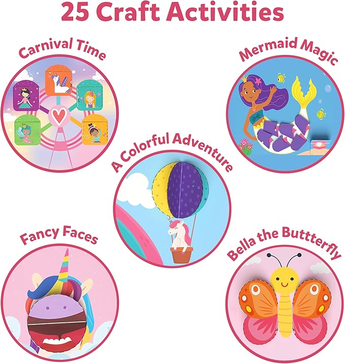 Skillmatics Scissor Skills Activity Book - Snip Snip Unicorns & Princesses, Stocking Stuffers, 25 Fun Cutting Activities, 2 Child-Safe Scissors, Felt Craft Kit, Christmas Gifts for Ages 3, 4, 5, 6, 7