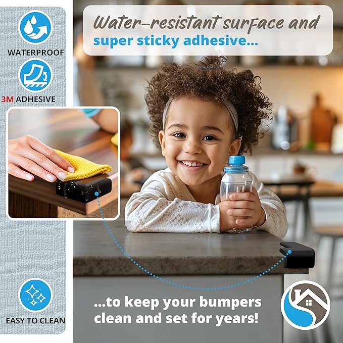 12-Pack Corner Protectors Baby Proof, Furniture Corner and Edge Safety Bumpers, Soft Rubber Foam Cushion Covers, 3M Taped Corner Guards, Baby Child Proofing Pads, Table Corner Protectors, Black