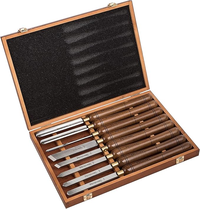 8-Pieces HSS Wood Turning Tools Lathe Chisel Set with Wooden Box