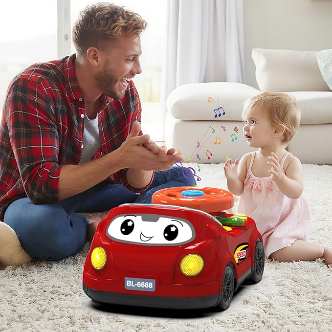 2-in-1 Toddler RC Car & Steering Wheel Toy with Music | Interactive Simulation Driving Adventure Toy for 18+ Months Baby Learning | Gift for 1.5+ Years Old Boys Girls