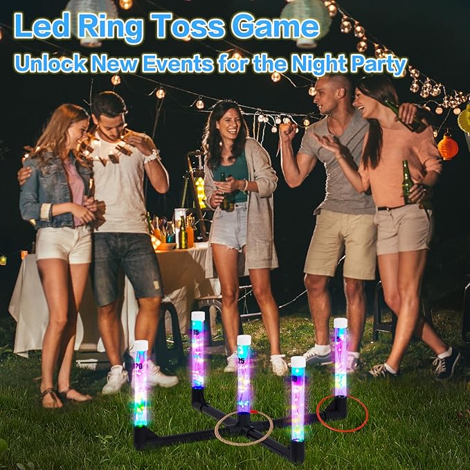 Outdoor Games Ring Toss Games Glow in Dark, Yard Games for Adults and Family