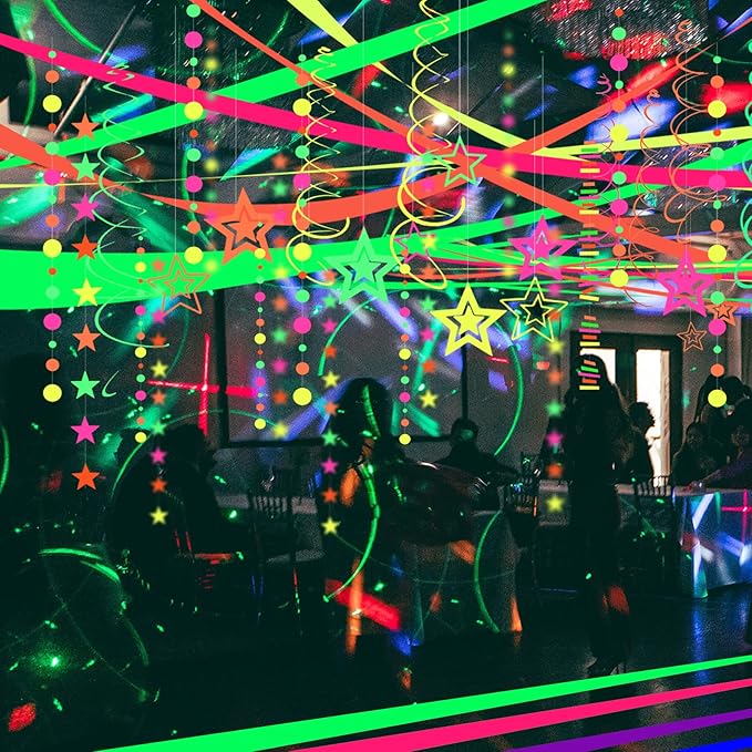 508ft UV Neon Paper Garland Crepe Streamers Glow in The Dark Party Supplies Garland Neon Party Decorations Streamers for Blacklight Reactive Fluorescent Wedding Birthday Party Decorations