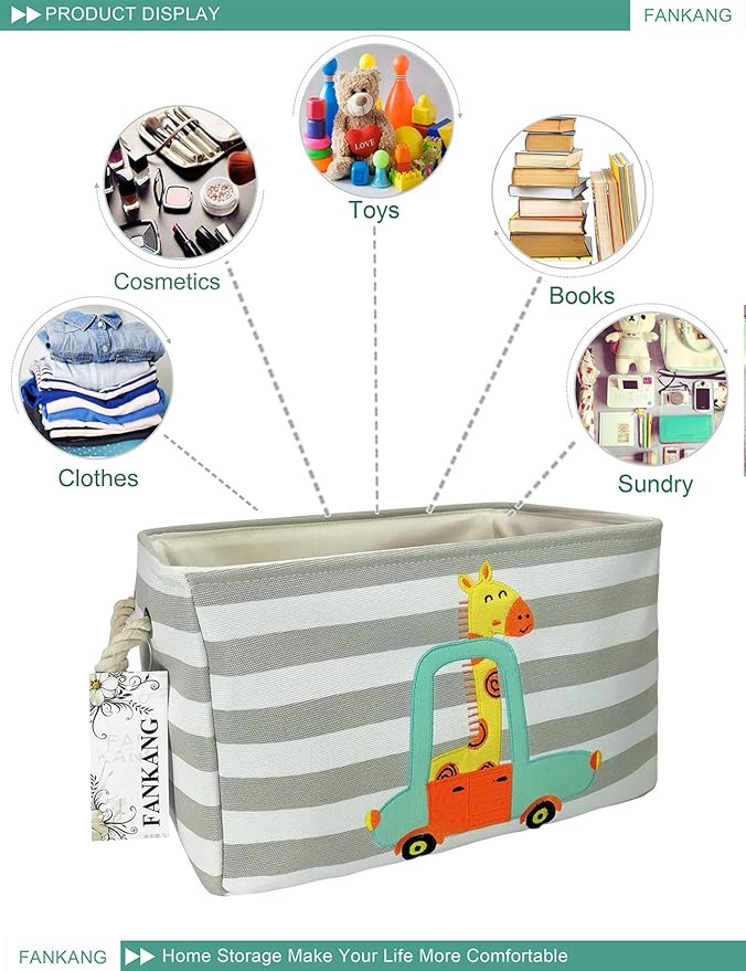 FANKANG Rectangular Laundry Basket Nursery Storage Fabric Storage Bin Storage Hamper,Gift Baskets(Giraffe)