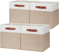 HNZIGE Fabric Baskets for Organizing 13x13 Storage Cubes, Set of 4 Fabric Foldable Canvas Storage Bins for Shelves, Cloth Storage Bins for Cube Organizers Toy Nursery Closet Bedroom?Beige&White?