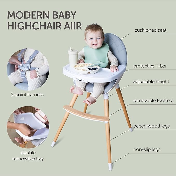 Convertible High Chair for Babies, Toddlers, Kids & Children - Wooden Highchair with Adjustable Height & Dishwasher Safe Tray - Wood Feeding & Dining Chair - Converts to Booster Seat - KoolaBaby