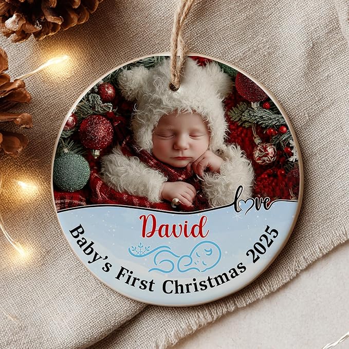 Personalized Baby’s First Christmas Ornament 2025 - Custom Newborn Keepsake Tree Ornament - Sweet Gift for New Parents Mom Dad - Christmas, Birthday Gift for Babies, Boy, Girls, Mom, Dad
