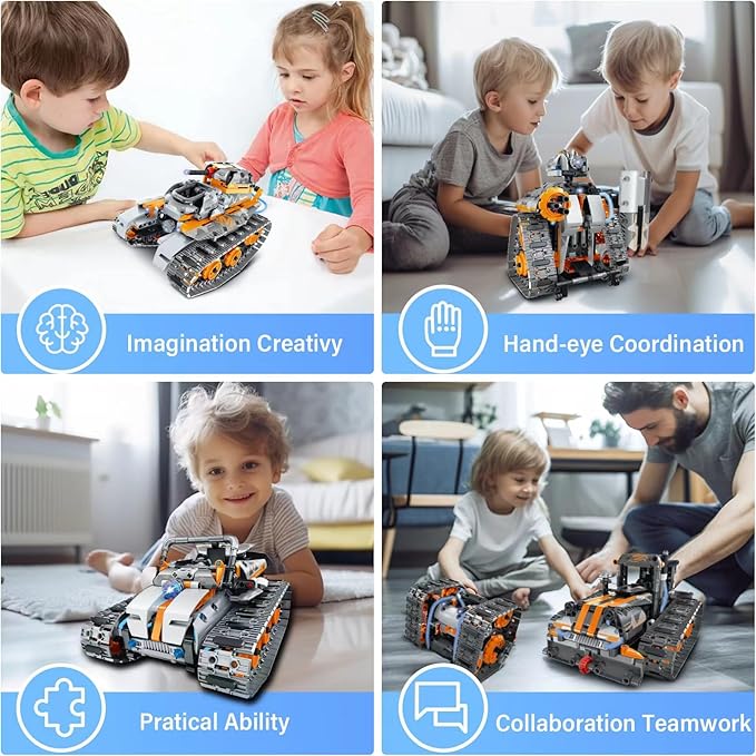 STEM Building Toys for Boys 6-12, 5in1 Remote & APP Controlled Car/Tank/Robot/Tracked Racer STEM Building Kit, 552 Pcs Educational Learning Building Blocks for Kids, RC Car Set for Boy Girls