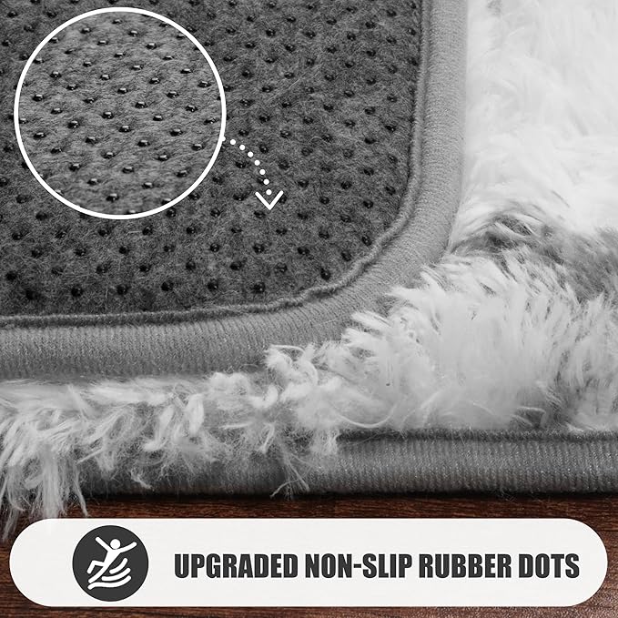 ONASAR Area Rugs for Living Room, Washable 7x10 Fluffy White and Grey Rug for Bedroom, Geometric Moroccan Indoor Shaggy Boho Soft Plush Floor Carpet for Kids Teen Nursery Dorm Home Decor Aesthetic