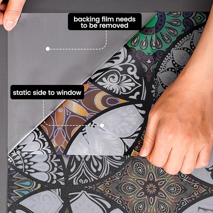 DKTIE Boho Chic Window Privacy Film with Installation Tools - Soften Light, Reduce UV Rays, Decorative Stained Glass Window Tinting Film for Home, 35.4 x 78.7Inch