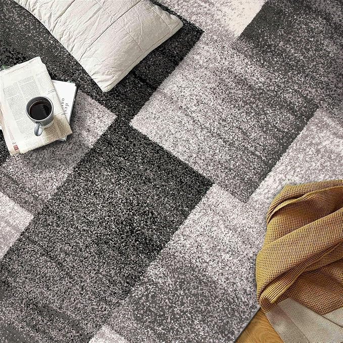 Rugshop Modern Distressed Boxes Area Rug 3' 3" x 5' Gray