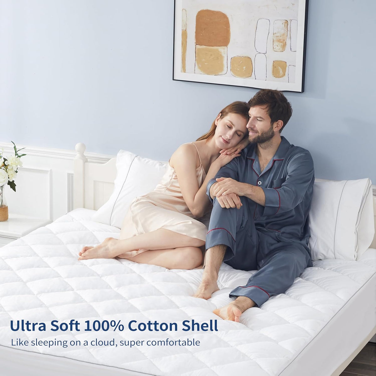 Sunflower Full Mattress Pad, Hypoallergenic Cotton Mattress Cover, 18-22" Extra Deep Pocket Quilted Protector, Breathable&Noiseless