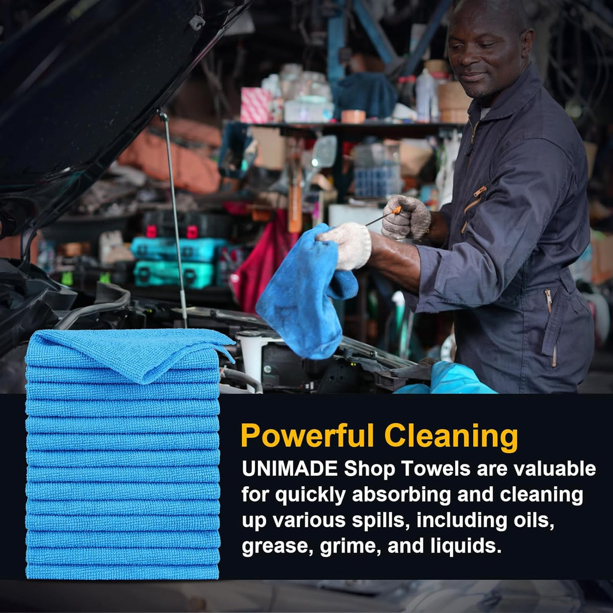 Shop Towels Rags, 150 Pack Reusable Shop Rags Bulk Microfiber Cleaning Cloth Lint Free Cleaning Towels for Car Kitchen Automotive Bar Mechanic Restaurant Garage, 11.5"x 11.5", Blue