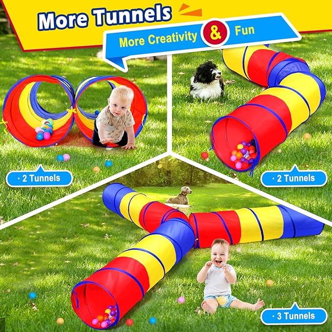 Moncoland Kids Play Tunnel Tent for Toddlers, Colorful Pop Up Crawl Toy Baby Children or Dog Cat Pets, Collapsible Gift Boy and Girl Indoor Outdoor Games (Colorful Toodler Tunnel)