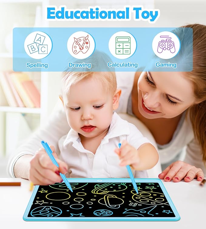 LCD Writing Tablet Doodle Board, 16inch Colorful Drawing Tablet Writing Pad, Kids Travel Essentials, Toddler Toys for 3 4 5 6 7 8 Year Old Girls Boys- Christmas and Birthday Gifts
