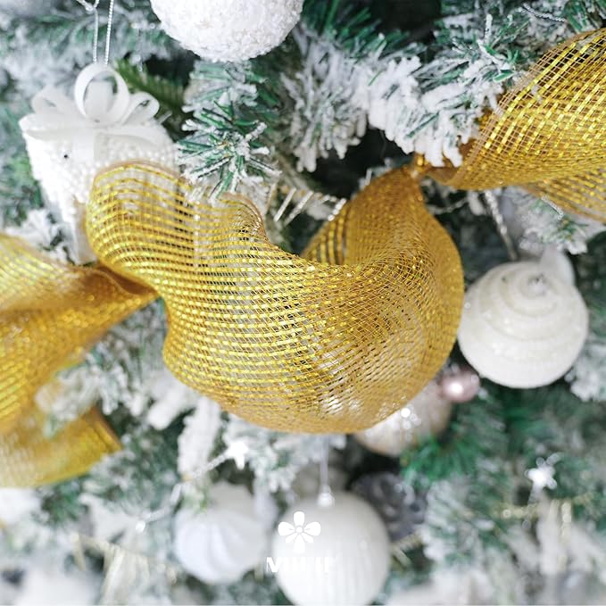MEEDEE Gold Deco Mesh - 10 Inch Wide Antique Gold Foil Metallic Mesh Fabric for Christmas Tree, Wreaths, Garland, Gift Wrapping, Bows Making (30 Feet)