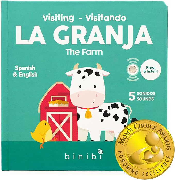 Binibi Spanish Books for Babies & Toddlers 1-3 La Granja Interactive Bilingual Sound Book with Farm Animal Sounds | Bilingual Children's Book | Spanish Learning for Kids | Libro en español para bebés