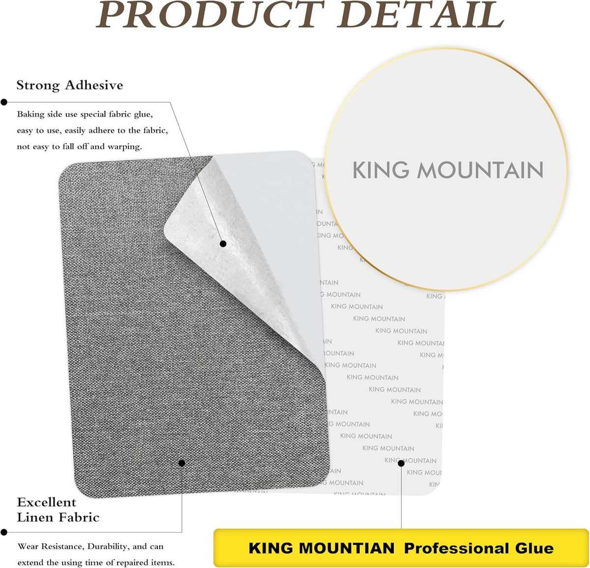 KING MOUNTAIN Coarse Linen Repair Patches, Self-Adhesive Linen Fabric Patches, 8X11 inch 2 PCS, Multi Color, Can be Used for Linen Sofa Repair and Linen Clothes Repair(8" x 11"-2PCS, Smoky Grey)