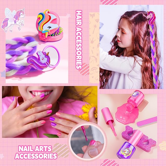 Kids Makeup Kit for Girl - Girls Makeup Kit Toys with Flying Horse Storage Case, Kids Play Makeup Set for Christmas Birthday Gift 3 4 5 6 8 10 11 12+ Years Old