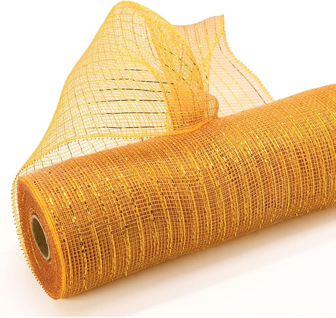 Koopi Deco Mesh 10 inch x 30 Foot Each Roll, Set of 2 Gold/Brown with Gold Metallic Foil Poly Mesh Ribbons for Wreaths, Swags, Craft, Party and Decorating Supplies- 2 Rolls
