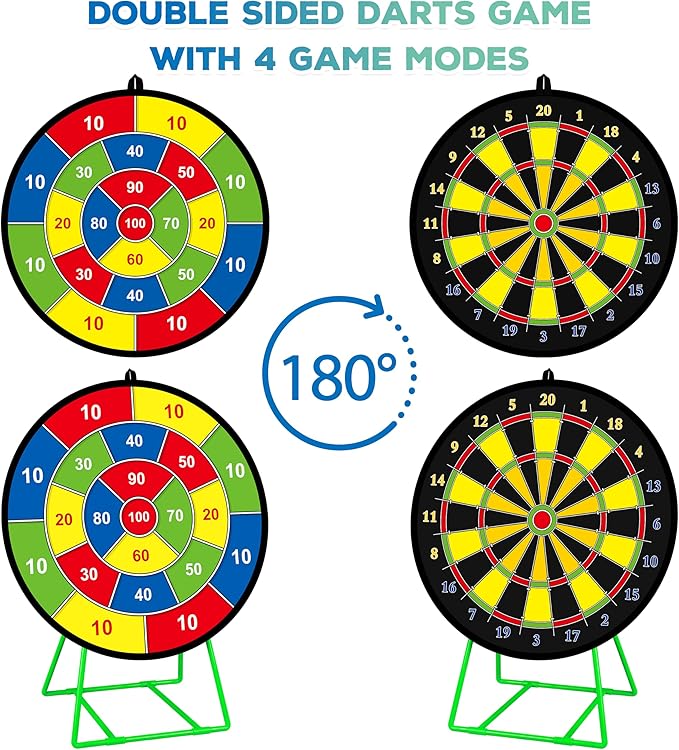 Large Dart Board for Kids, Kids Double-Sided Dart Board with Sticky Balls and Darts, Indoor/Outdoor Sport Fun Party Play Game Toys, Gifts for 3 4 5 6 7 8 9 10 11 12 Year Old Boys Girls