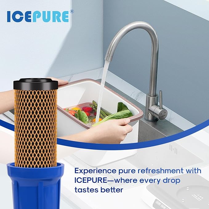 ICEPURE 5 Micron 20" x 2.5" Whole House Activated Carbon and KDF Water Filter Cartridge, Heavy Metal Removal Filter Replacement for EP-20, C1-20, F3WCB32, CTO20-KDF, 1PACK