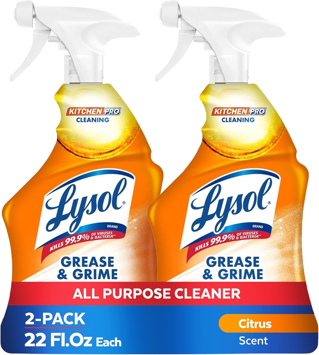Lysol Pro Kitchen Spray Cleaner and Degreaser, Antibacterial All Purpose Cleaning Spray for Kitchens, Countertops, Ovens, and Appliances, Citrus Scent, 22oz (Pack of 2)