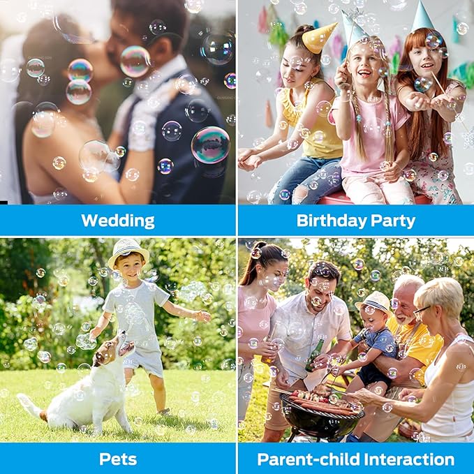 Theefun Bubble Machine: 750ML Metal Automatic Bubble Maker for Toddlers and Kids, Portable Professional Bubble Blower Operated by Plug-in Bubble Toys for Parties Weddings Indoor and Outdoor Use