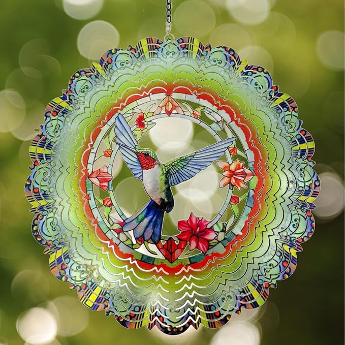 Wind Spinners Outdoor Hummingbird Decorations - Birthday Gifts for Women Mom Grandma, Hanging 12 inch 3D Sculptures for Garden Decor for Outside, Patio, Yard