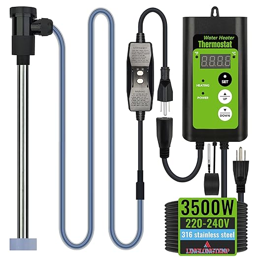 240V 3500W Fully Submersible, Electric Hot Tub & Swimming Pool Immersion Water Heater with Temp Control & GFCI for Baptismal Pool, Baptistry, Above Ground Pool, Inflatable Pool & spa tub