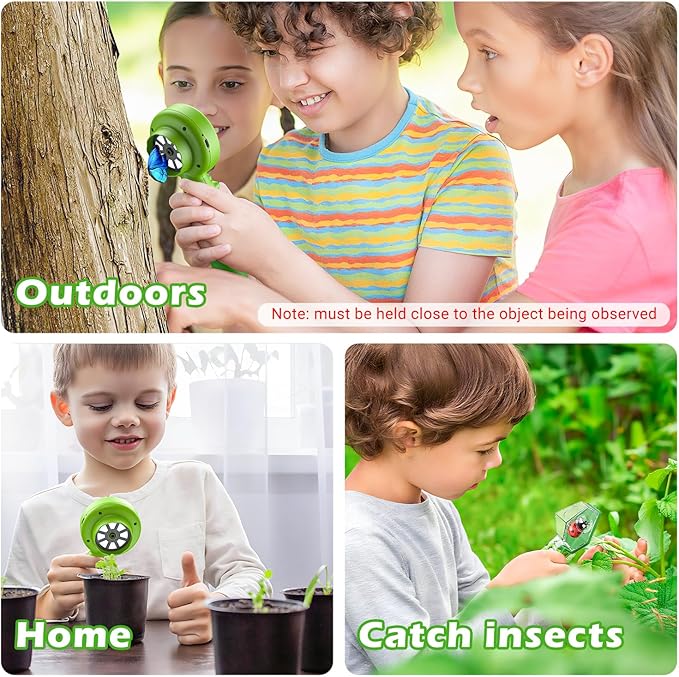 2 in 1 Kids Microscope with Bug Catcher,HD 500X Digital Microscope for Kids with 2" Screen,Photo and Video,STEM Educational Science Kit Learning Toys for Age 3-12 Girls & Boys Birthday Gifts (Green)