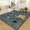 Rugcomf Area Rugs 8x10 Rug for Living Room Clearance Washable Boho Area Rug Non Slip Floral Animal Cat Vintage Low Pile Large Rug for Bedroom Farmhouse Dining Room Kids Playroom, Pearl Gentian Blue
