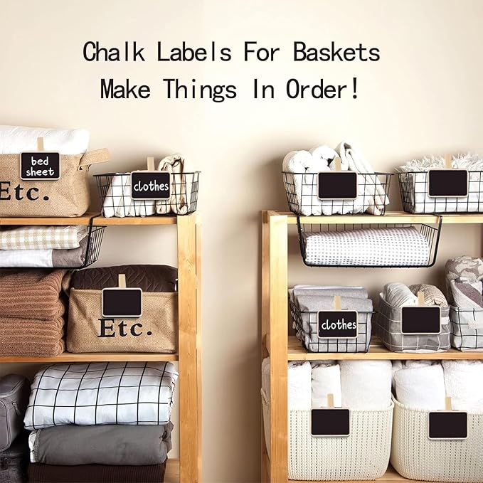 50Pcs Labels with Clips Mini Chalkboard Signs with Clip, Chalk Labels for Baskets Stocking Labels Small Chalkboard Sign for Note, Label Signs, Party Food Labels for Party Buffet (2.37x1.89inch)
