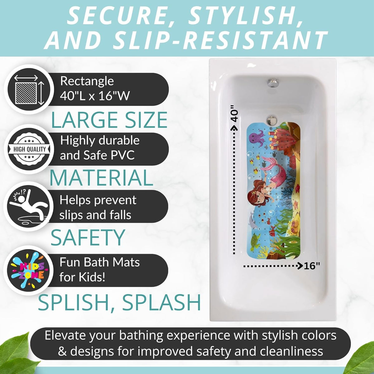 Mermaid Bath Mat - Bath Grips for Tub Kids - Anti Slip Bath Mat for Kids - Bath Mat for Baby - Bath Mat for Toddler - Tub Mat for Baby - Bathtub Safety for Toddlers - Bathtub Mat Kids (Bath Mermaid)