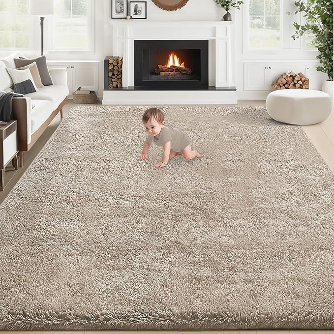 6x9 Area Rug for Living Room: Fluffy Shag Soft Washable Rugs Large Fuzzy Plush Indoor Carpet for Bedroom Nursery Playroom Kids Girls Boys Room (Camel, 6'x9')