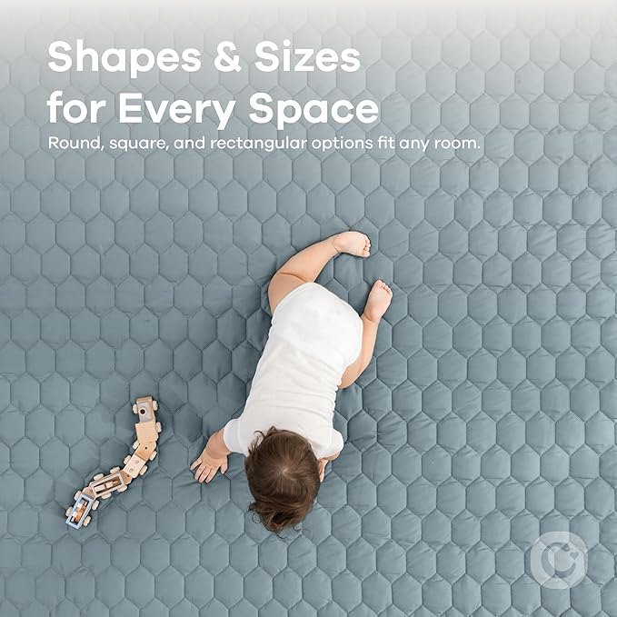 Comfy Cubs Round Kids Play Mat -Small 36 inches Soft Quilted Baby Floor Mat with Non-Slip Bottom - Plush Design for Toddlers' Playtime and Relaxation - Comfortable and Durable - Pacific Blue