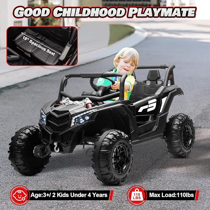 Electric Car for Kids, JOYRACER 24V Ride on Car Battery Powered Off-Road UTV w/Remote Control, 3 Speeds, 4x150W Powerful Motors, 18" Seat, Bluetooth, MP3, Electric Vehicles with Big Pull Bow