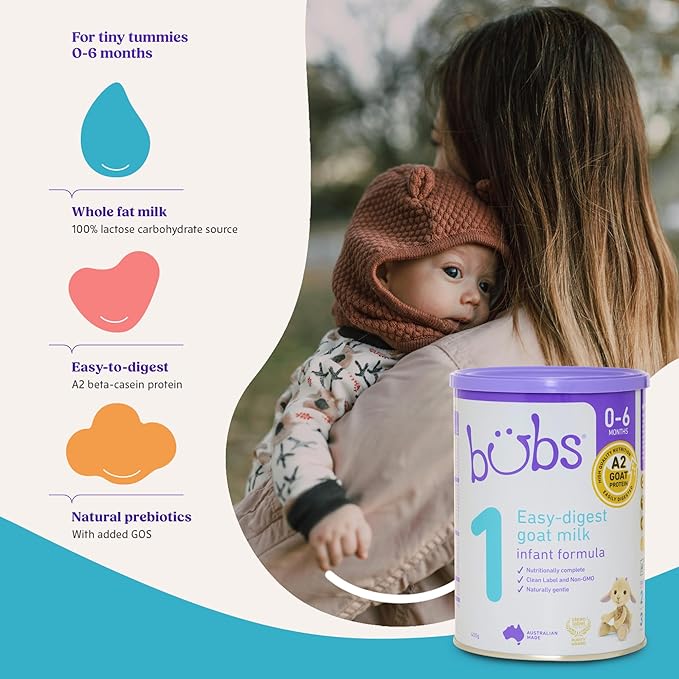 Bubs Goat Milk Infant Formula Stage 1, Infants 0-6 months, Made with Fresh Goat Milk, 14.1 oz
