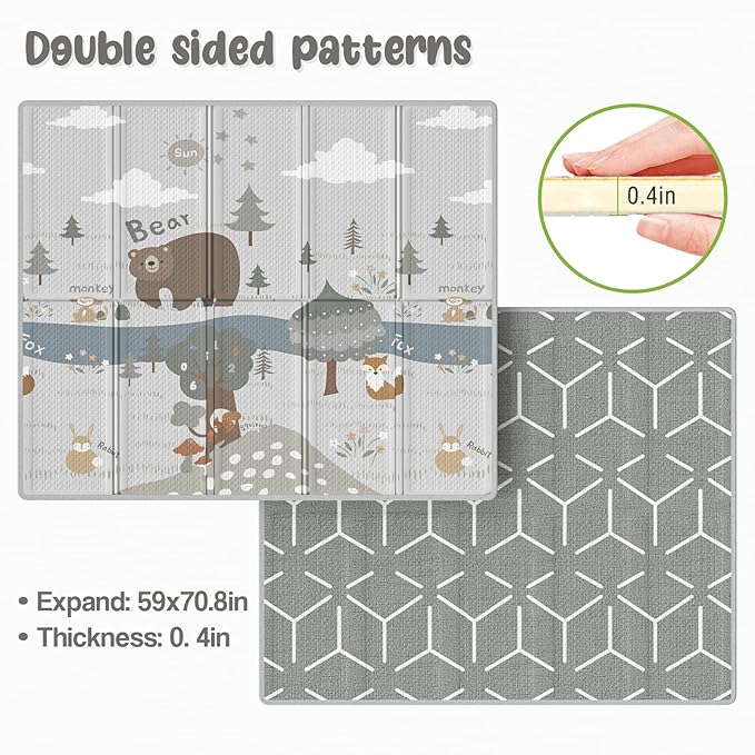 Fodoss Baby Play Mat, 59x71inch Play Mat, 0.4 in Thick Foam Play Mat, Waterproof,Free from BPA, PVC, Phthalates, Playmat for Babies, Foldable Play Mat forBabies, Large Infant Playmat