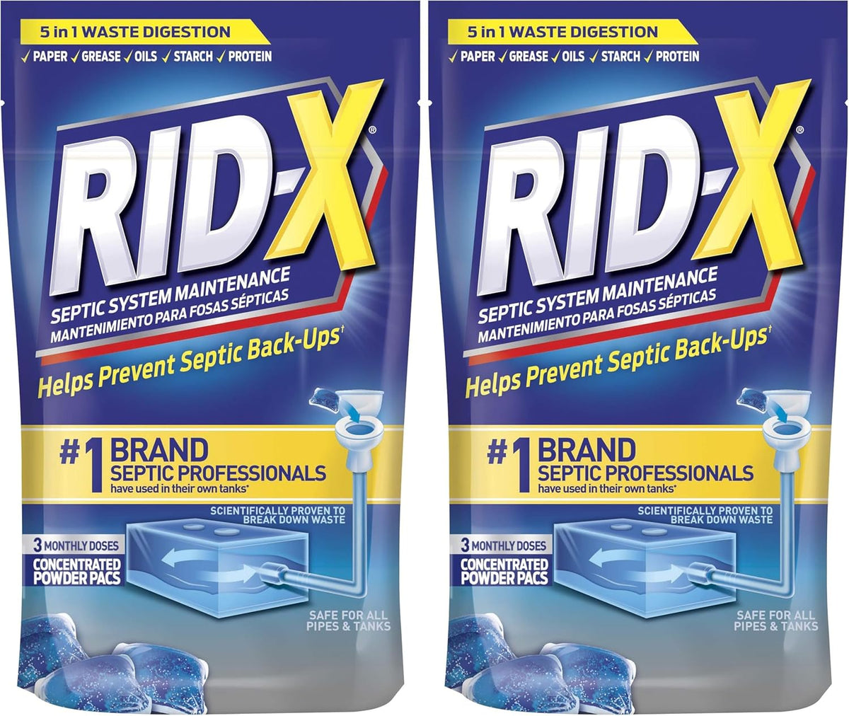 Rid-X Septic System Treatment, Septic Tank Treatment, 3-Monthly Supply Dual Action Septi-Pacs - 3.2 oz (Pack of 2)