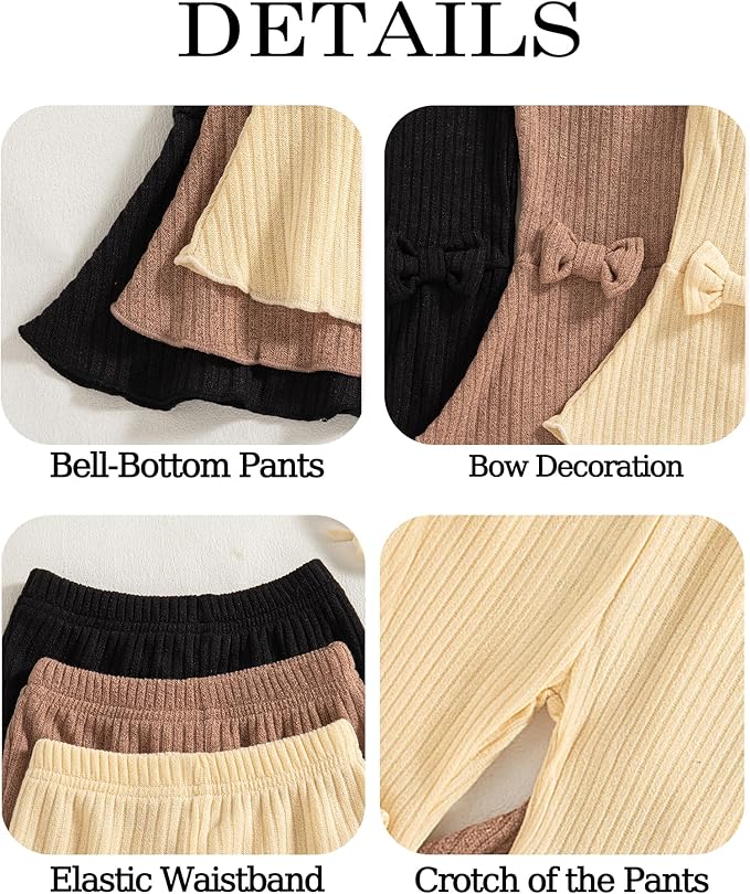 Mioglrie Baby Girls Pants Toddler 3 6 9 12 18 24 Months Leggings Newborn Girls Flared Leggings Infant Bell Bottom Pants