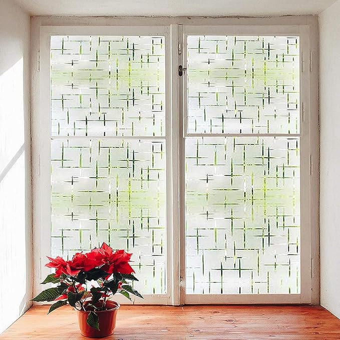 Finnez Frosted Window Film Non-Adhesive, Frosting Privacy Film for Glass Windows, Self Static-Cling Decorative Window Cling for Home Office UV Protection Cross Pattern, 29.5 x 118.1inches