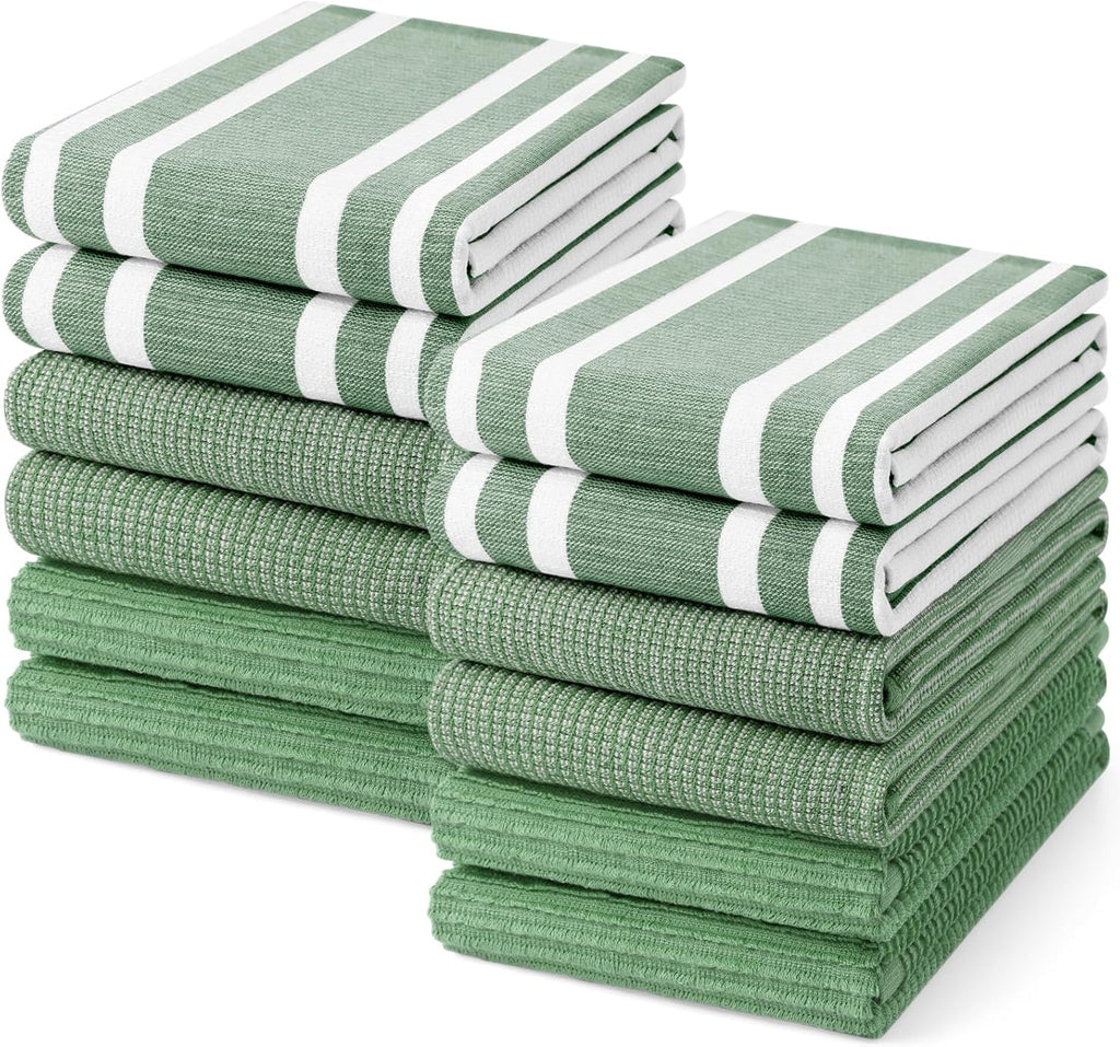 Homaxy Premium Kitchen Towels(18”x 28”, 12 Pack), Large Cotton 380 GSM Kitchen Hand Towels, Soft and Absorbent Terry Dish Towels, Multipurpose Tea Towel Set with Hanging Loop, Grass Green