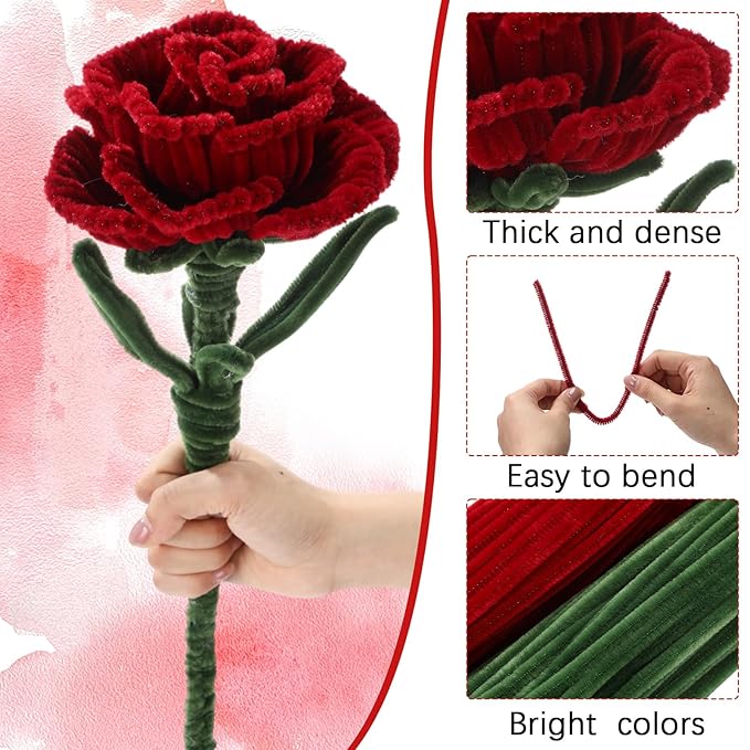 700 Pcs Halloween Fall Pipe Cleaners Craft Bulk Pastel Chenille Stems Flower DIY Gradient Colored Fluffy for School Classroom Thanksgiving Christmas Party Supplies(Red,Green)