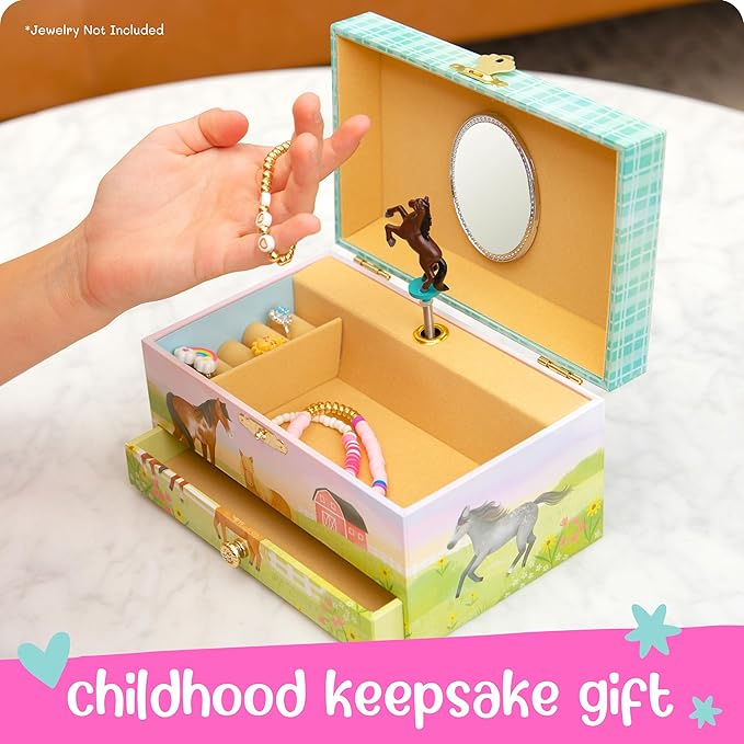 Musical Horse Kids Jewelry Box - Girls Jewelry Box with Mirror, Horse Toys for Girls Age 4-6