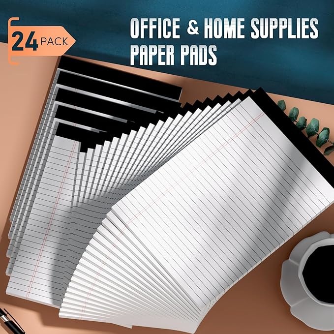 White Legal Note Pads 8.5X 11'', 24 Pack Legal Paper Note Pads, Micro Perforated Wide Ruled Lined Writing Pads 30 Sheets per Notepad Double-Side Printed Legal Note Pad 8.5x11 for Home, Office, School