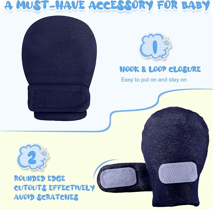Newcotte Adjustable Baby Mittens No Scratch Newborn Cotton Breathable Gloves Warm Baby Mitts for Boys