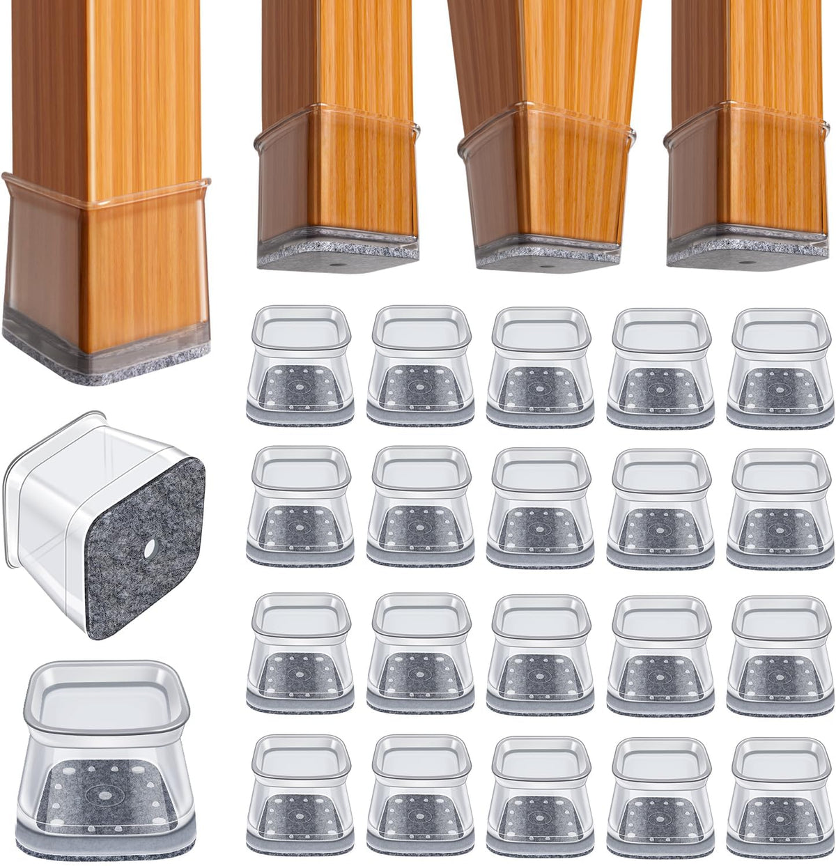 BUMACO Chair Leg Floor Protectors Square Chair Leg Protectors for Hardwood Floors Silicone Pads Covers to Protect Floors Clear-20 Pcs Square XL (1-5/8" to 2")