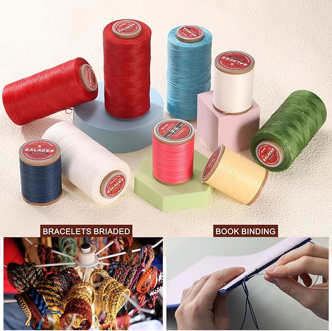 uxcell Flat Leather Sewing Waxed Thread, 140m / 153 Yards Polyester Wax String, 300D Wax Stitching Cord for Leather Crafts, Bookbinding, Bracelets Braided, Khaki Brown